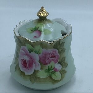 Vintage Green Floral Lidded Jam/Jelly Jar